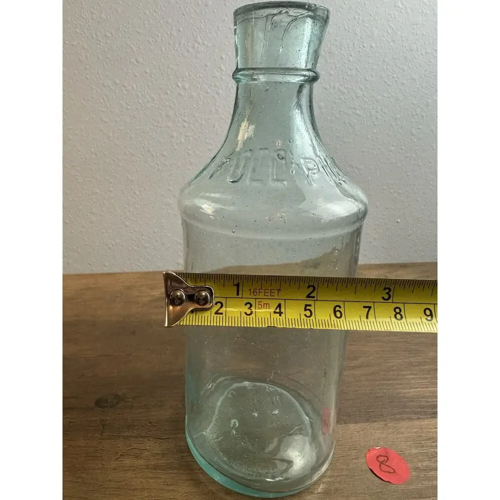 Antique Aqua Glass Full Pint Bottle Embossed U S A Hand Blown Utility Jar